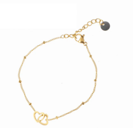 Armband TB1327-2 tiny bracelet double heart goud - Day&amp;Eve 
