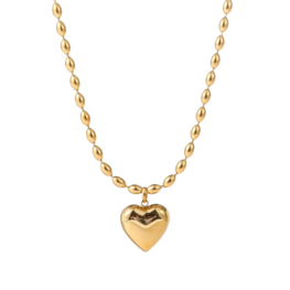 Ketting N56077-2 long heart +beads goud - ​​​​​​​Day&amp;Eve
