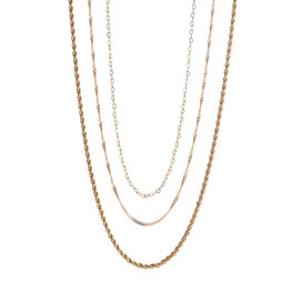 Driedubbele ketting N61303-2 met hartjes lang goud - ​​​​​​​Day&amp;Eve