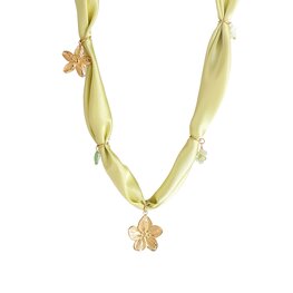 Ketting stof N61457-2 bloemetjes groen goud - Day&amp;Eve