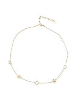 Ketting hartje, strikje en zonnetje goud - Rose &amp; Camellia
