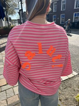 T-shirt Salut! gestreept roze
