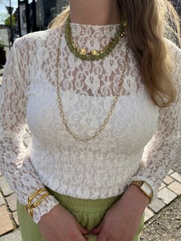 Kanten top met lange mouwen wit