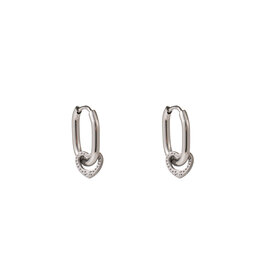 Oorbellen E61081-1 ovale hoops met hartje zilver - Day&amp;Eve