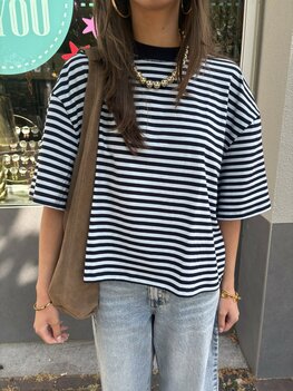 T-shirt gestreept lichtblauw/navy
