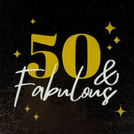 Tegeltje 50 &amp; fabulous goud/creme - YETT