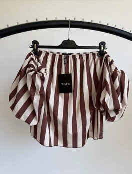 Offshoulder top gestreept - bruin