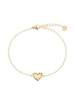 Armband hartje gekleurde steentjes goud - Rose&amp;Camellia