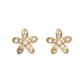Oorbellen bloemetje met parels goud - Rose&amp;Camellia