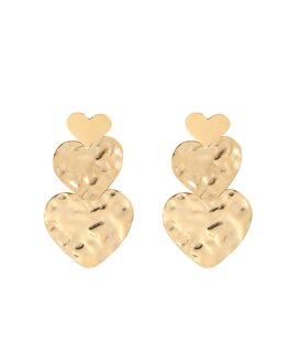 Oorbellen hanger drie hartjes goud - Rose&amp;Camellia