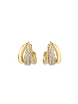 Oorbellen hoops drie ringen middelste met steentjes goud - Rose&amp;Camellia