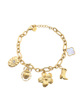 Armband schakel met bedels goud - Rose&amp;Camellia
