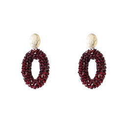 Oorbellen E65080-3 ovaal met kralen bordeaux rood goud - Day&amp;Eve