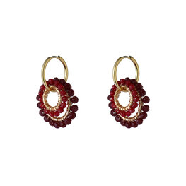 Oorbellen E65060-3 hoops met ringen van kraaltjes bordeaux rood goud - Day&amp;Eve