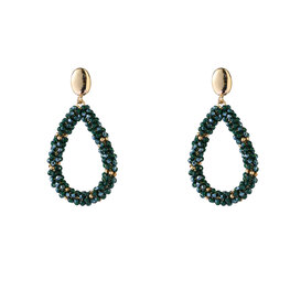 Oorbellen E65054-4 druppel met kralen donkergroen goud - Day&amp;Eve