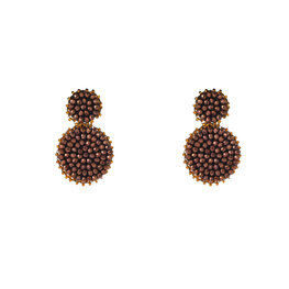Oorbellen E65157-2 rond dubbel met kralen bruin goud - Day&amp;Eve