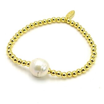 Armband 4mm kraaltjes met zoetwaterparel FJ5213 goud - Fushi