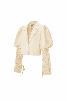 Korte blazer met pofmouw en kant