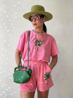Set Badstof Palmtree Green Velvet - Pinned By K
