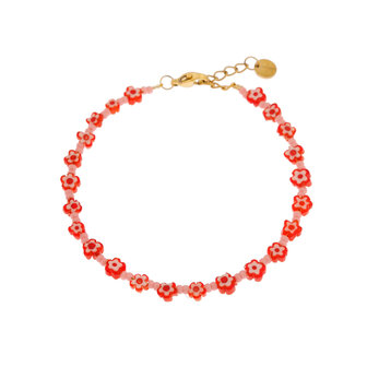 Armband K.SA.307.1 Red flowers goud - Label Kiki