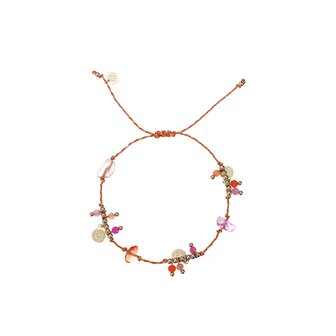 Armband trektouwtje oranje/roze goud - Rose &amp; Camellia
