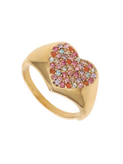 Ring Heart with stones goud - Rose &amp; Camellia