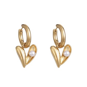 Oorbellen hearts with pearl - Rose &amp; Camellia