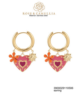 Oorbellen Heart and sun pink - Rose &amp; Camellia