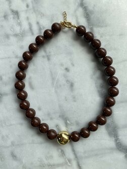 Ketting Chuncky beads donkerbruin - Loffs