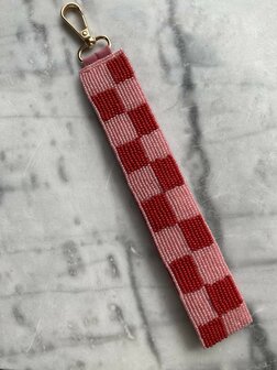 Sleutelhanger Ruitjes rood/roze - Loffs