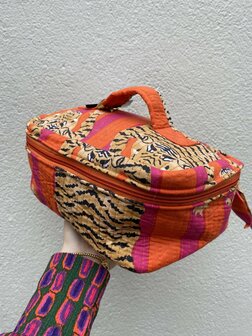 Toilettas/Beautycase oranje/fuchsia met panter - Loffs