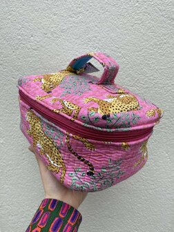 Toilettas/Beautycase Roze met panter en bloemen - Loffs