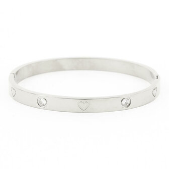 Bangle Hartje met Zirkonia breed zilver - Kalli