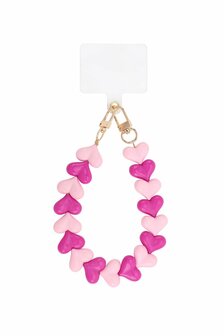 Telefoonkoord short Double heart - roze