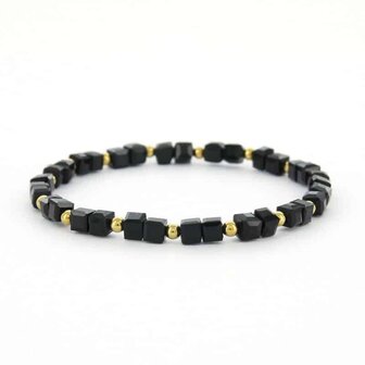 Armband kraaltjes elastiek Louise zwart/goud - Kalli