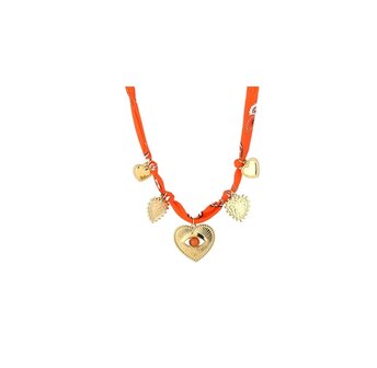 Bedelketting heart eyes - oranje / goud