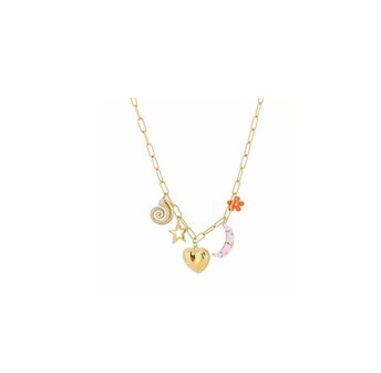 Bedelketting Colorfull charms - goud