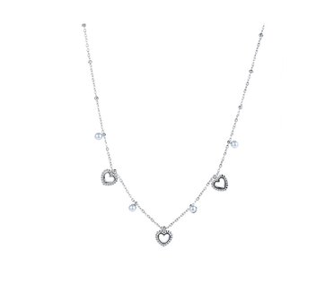 Ketting N5215-1  Pearls + hearts  necklace zilver - ​​​​​​​Day&amp;Eve 