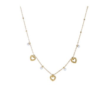 Ketting N5215-2  Pearls + hearts  necklace goud - ​​​​​​​Day&amp;Eve 