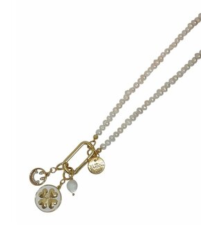 Ketting zoetwaterparel met clip en bedels FJ006 - Fushi