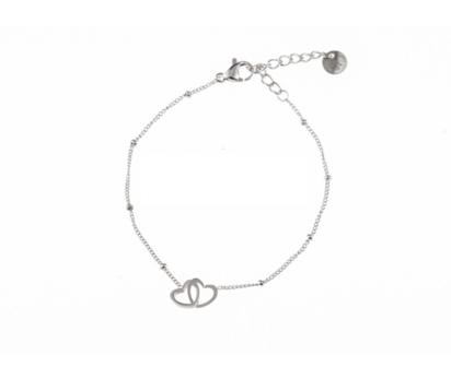 Armband TB1327-1 tiny bracelet double heart zilver - Day&amp;Eve 