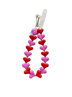 Telefoonkoord kort hartjes - roze/rood