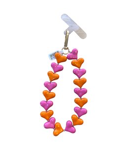 Telefoonkoord kort hartjes - roze/oranje