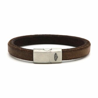 Leren armband mannen Magnus bruin 10MM zilver - Karma Him