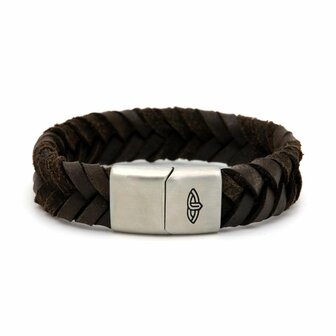 Leren armband mannen bruin 15MM Silver - Karma Him