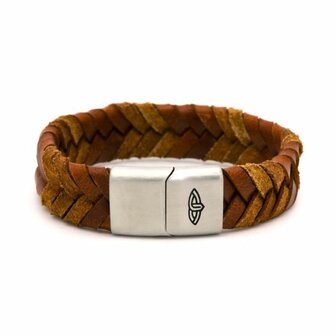 Leren armband mannen bruin 15MM Silver - Karma Him
