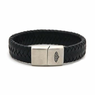 Leren armband mannen zwart 15MM zilver - Karma Him
