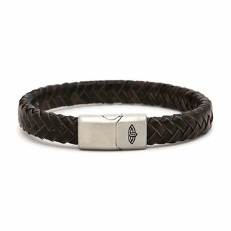 Leren armband mannen Victorian bruin 10MM zilver - Karma Him