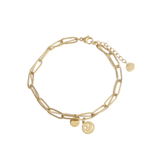 Armband Double chain smiley goud - Rose &amp; Camellia