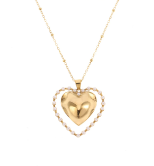 Ketting hartje met parels goud - Rose &amp; Camellia